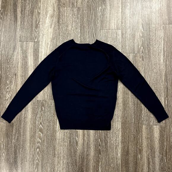 Maison Kitsuné Virgin Wool Tricolor Fox Patch Crewneck Sweater Knitwear Navy EUC - Picture 6 of 12